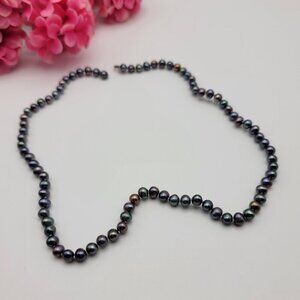 Vintage Signed JCM 925 Sterling Silver Peacock Pearl Beaded Necklace 18"  Dainty